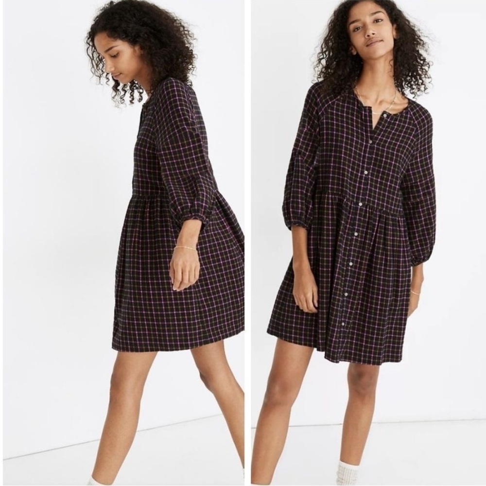 Madewell Plaid Flannel Long Sleeve Dress
